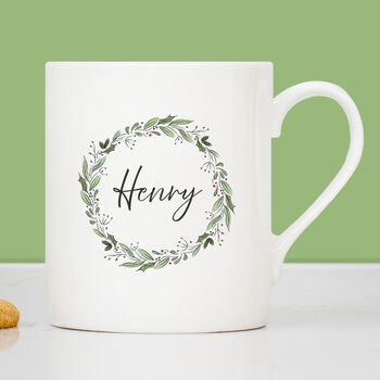 Christmas Wreath Personalised China Mug, 3 of 7