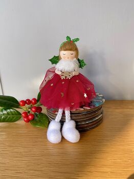 Christmas Fairy Shelf Sitter With Red Dress, 2 of 4