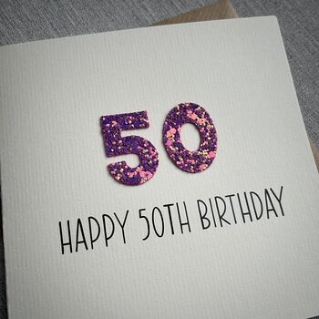 Personalised Happy 50th Glitter Milestone Birthday Card, 5 of 6