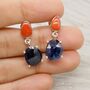 Raw Blue Sapphire, Coral Silver Earrings, thumbnail 3 of 7