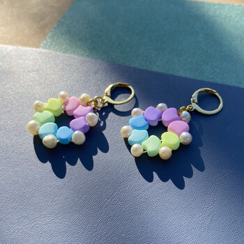 Handmade Pastel Rainbow And Pearl Flower Earrings, 2 of 8