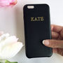 Black Faux Leather Personalised Embossed Phone Case, thumbnail 6 of 11