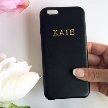 Black Faux Leather Personalised Embossed Phone Case, 6 of 11