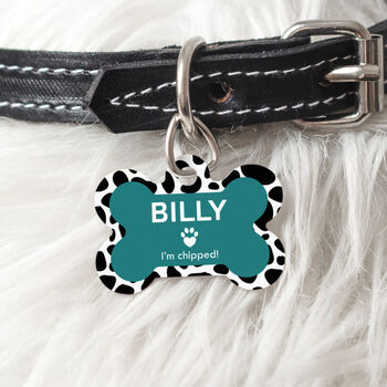 Personalised Dalmatian Print Doggy Bone Pet ID Tag, 4 of 7
