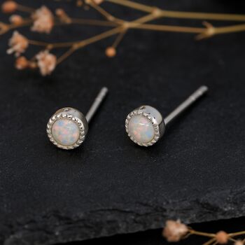 Sterling Silver White Opal Textured Stud Earrings, 5 of 10