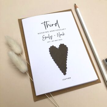 3rd Leather Heart Wedding Anniversary Card, 5 of 7