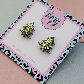 Christmas Tree Glitter Resin Studs Green, Gold, Silver And Green And Gold, 9 of 12