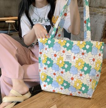 Extra Large Floral Daisy Tote Bag, Rose Canvas Shoulder Bag, 2 of 11