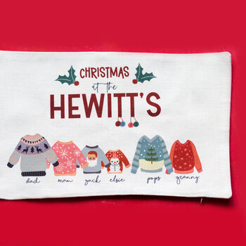 Personalised Printed Christmas Family Jumper Rectangular Cushion, 6 of 6