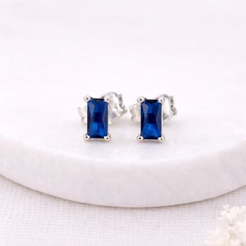 Sterling Silver Sapphire Baguette Stud Earrings – 6mm X 4mm, 3 of 7