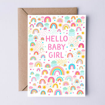 New Baby Girl Card, Rainbow New Baby Card, 2 of 3