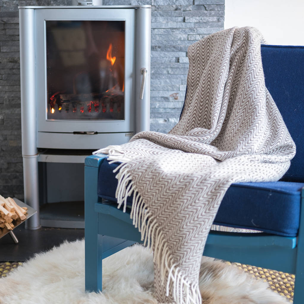 Hazelnut And Cream Ripple Merino Wool Throw By Atlantic Blankets
