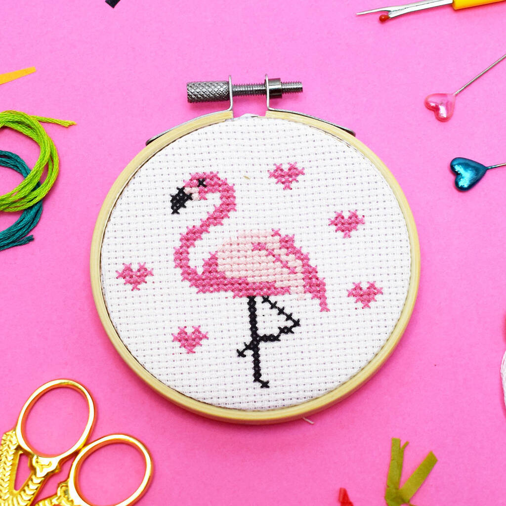 Flamingo Mini Cross Stitch Craft Kit, 1 of 5