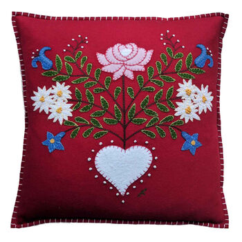 Alpine Rose Hand Embroidered Cushion, 2 of 4