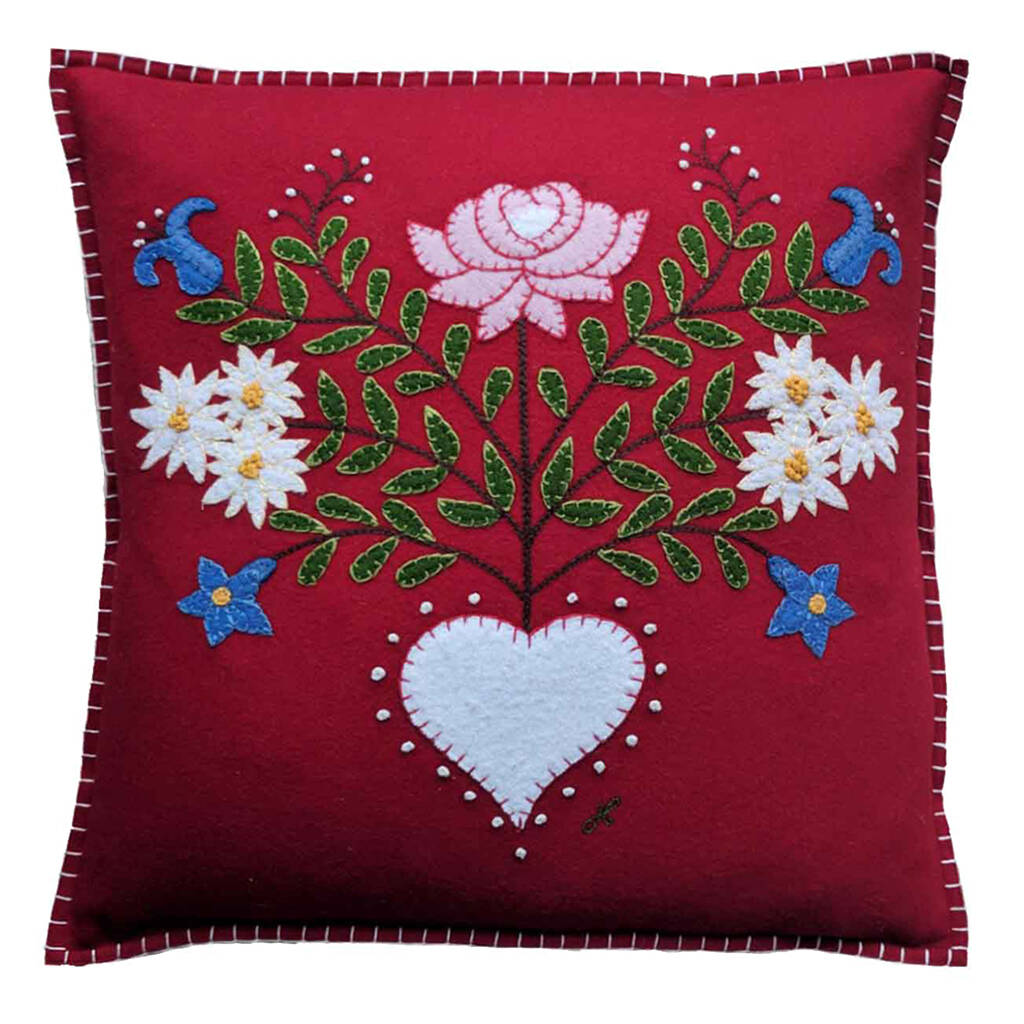 Alpine Rose Hand Embroidered Cushion, 1 of 3