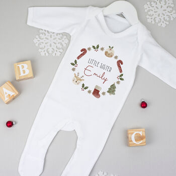 Personalised Christmas Wreath Big And Little Brother / Sister Sibling Matching Set, 4 of 5