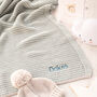 Aqua And Pale Grey Mini Stripe Knitted Baby Blanket, thumbnail 2 of 11