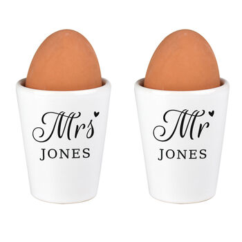 Personalised Mr And Mrs Ceramic Egg Cups Set, 3 of 3