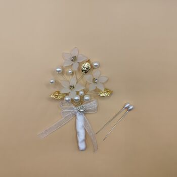 Pearl And Gold Wedding Boutonniere For Groom And Groomsmen, 11 of 11