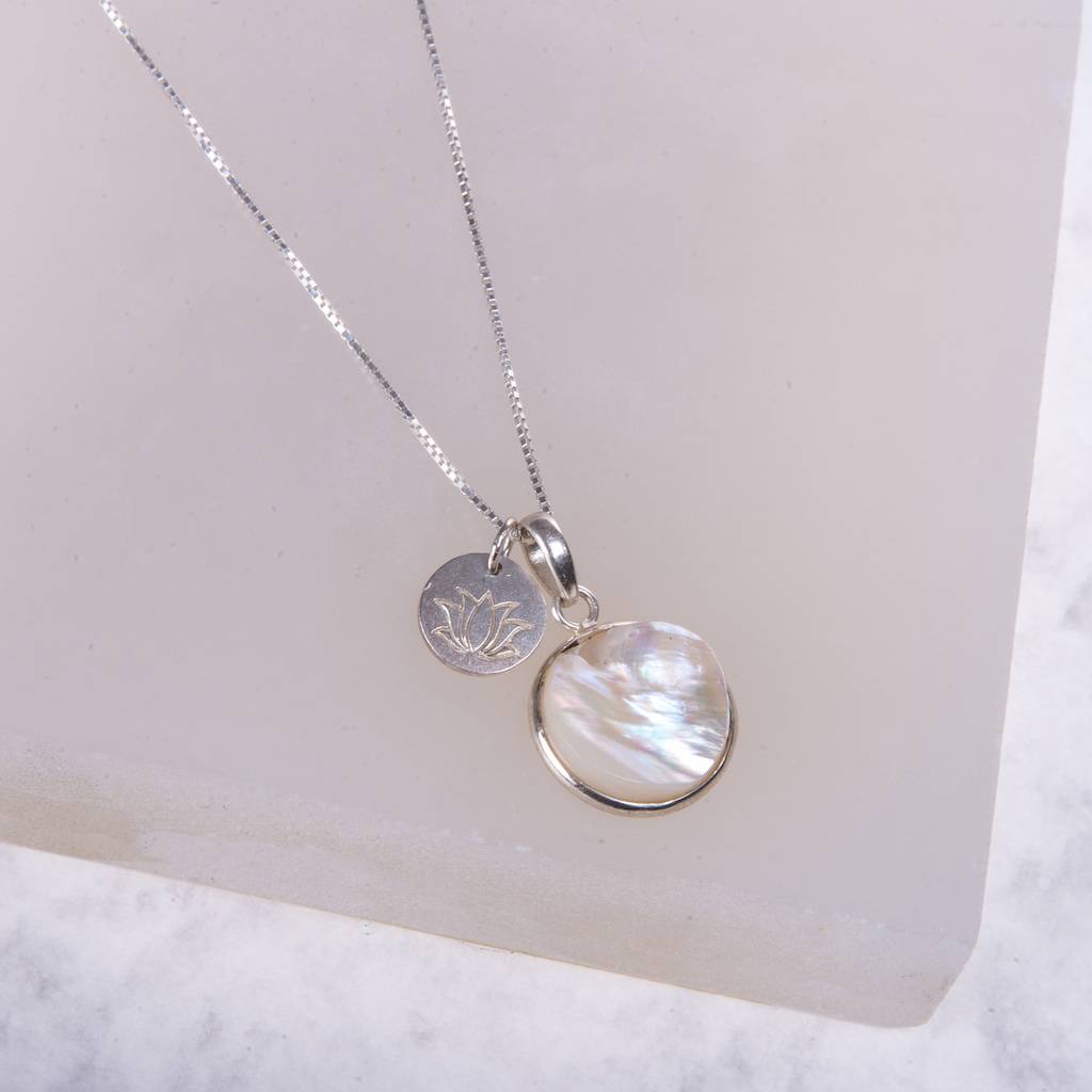 Personalised Mother Of Pearl Silver Pendant Necklace By Elizabeth Personalised Mother Of Pearl Silver Pendant Necklace