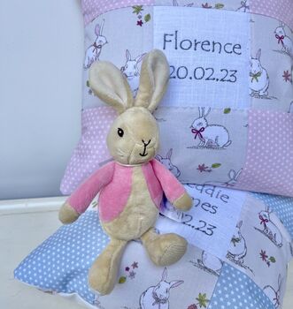 Nursery Bunny Name And Date Cushion, 8 of 9