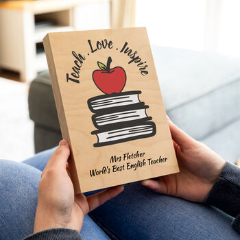 Personalised Teach Love Inspire Wood Block Teacher Gift, 2 of 3