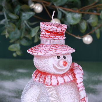 G Decor Happy Snowman Christmas Candle Red Hat And Scarf Festive Ornament, 2 of 4