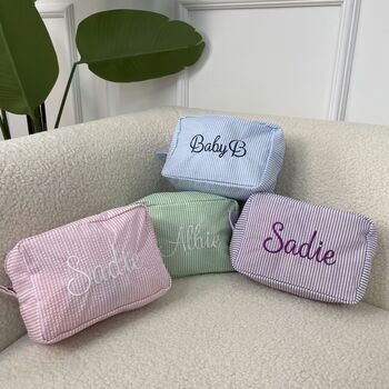 Personalised Soft Cotton Stripe Embroidered Makeup Cosmetic Bag, 4 of 8