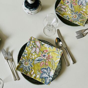 Pair Of Cotton Napkins In Lime Grove Print, 3 of 4