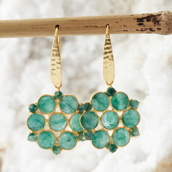 Emerald Gold Plated Silver Mandala Drop Earrings, 2 of 11