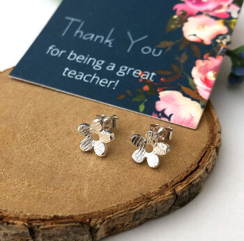 Thank You Bridesmaid Sterling Silver Textured Flower Earrings, 2 of 12