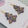 Large Dark Blue, Gold And Pink Glitter Christmas Tree Earrings, thumbnail 3 of 4