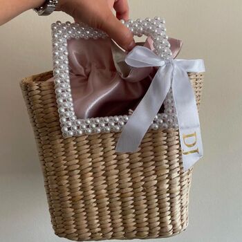 Personalised Straw And Pearl Bag With Bow, 4 of 7