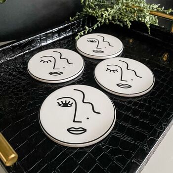 Face Abstract Line Art Set Of Four Coasters, 2 of 4