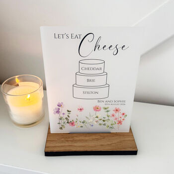 Floral Personalised Cheese Cake Sign Opaque Acrylic Wedding And Party, 5 of 5