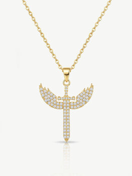 Gold Winged Cross Necklace, 2 of 3