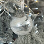 Personalised Engagement White Glass Christmas Tree Bauble, thumbnail 3 of 7