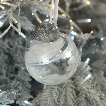Personalised Engagement White Glass Christmas Tree Bauble, 3 of 7