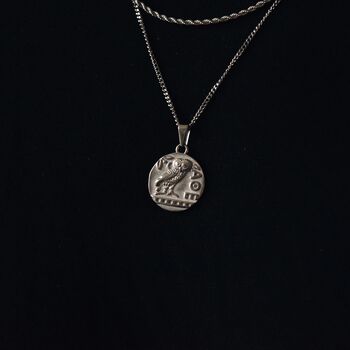 Athena Owl Necklace Silver Owl Pendant, 3 of 6