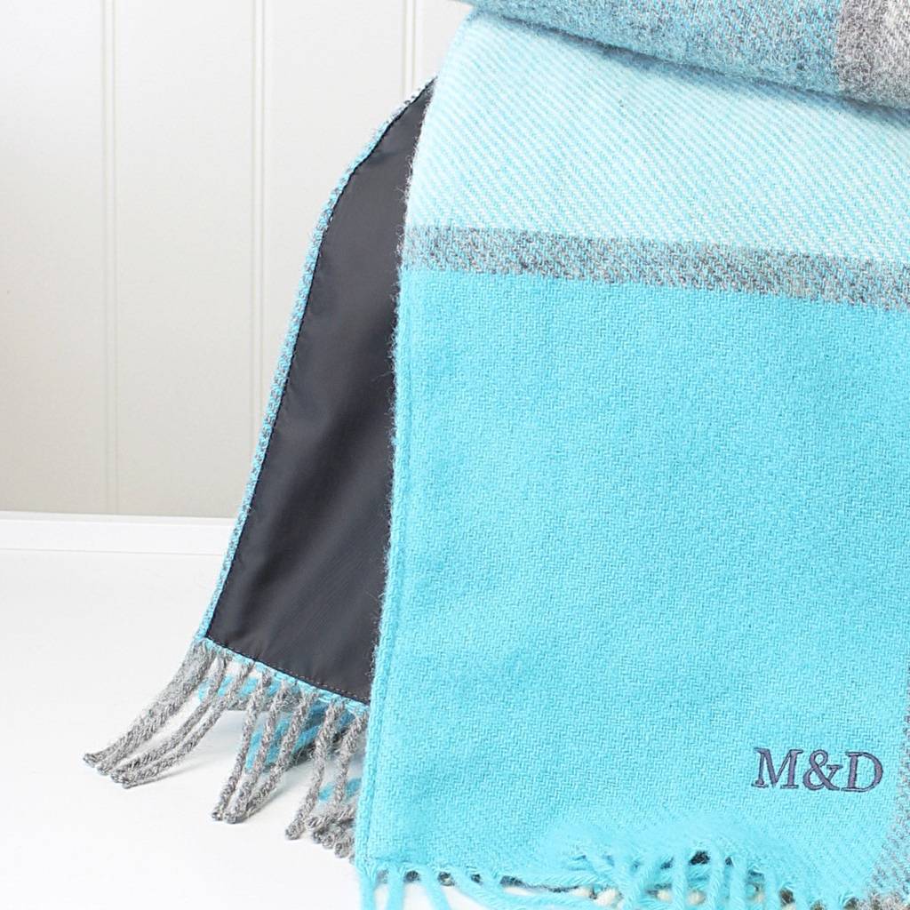 Personalised Blue Check Wool Picnic Blanket By Marquis & Dawe