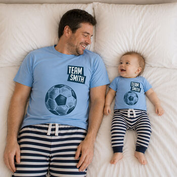 Personalised Father's Day Daddy And Me Matching Pyjamas Football, 3 of 3