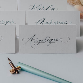 White Wedding Place Cards Written By Hand, 3 of 5