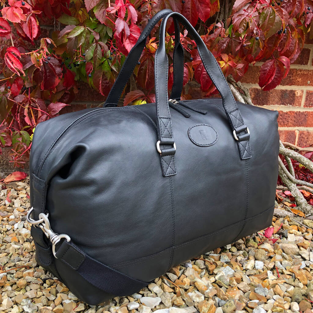Black Leather Gym Bag, Holdall By Holly Rose