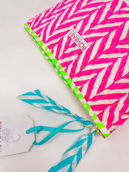 Handmade Quilted Makeup Bag | Neon Pink, 3 of 3