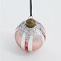 Red Stripe Silver Glitter Baubles Box Of Four, thumbnail 1 of 5