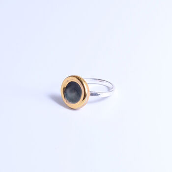 Sterling Silver, Ceramic, Glass And Gold Eclipse Adjustable Ring, 4 of 6