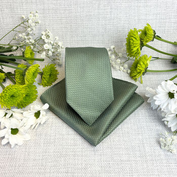 Dark Sage Woven Wedding Tie Set, 4 of 6