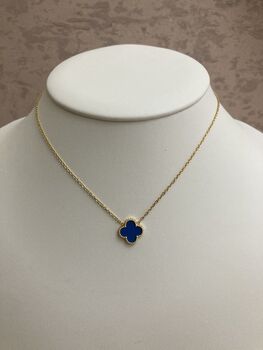 Gold Plated Blue Single Clover Necklace, 2 of 7