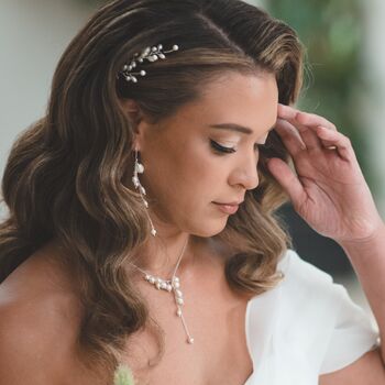 Womens Pearl Waterfall Necklace Earrings Jewellery Set, 12 of 12