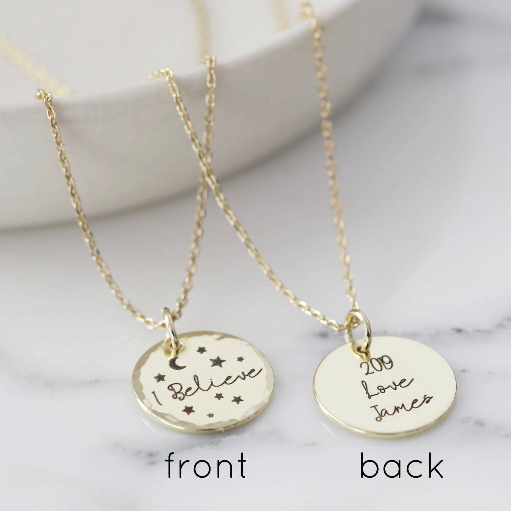 Personalised Gold Hammered Starry Disc Necklace By Lisa Angel